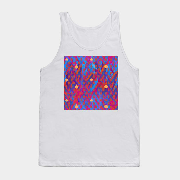 Golden Maple leaves on a wild ruby and sapphire leaf background Tank Top by sandpaperdaisy